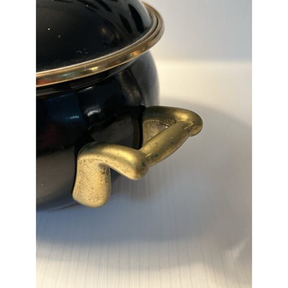 Vintage 5.5" Potpourri Pot Brass and Enamel Black with Vented Lid Brass Handles - Picture 11 of 11